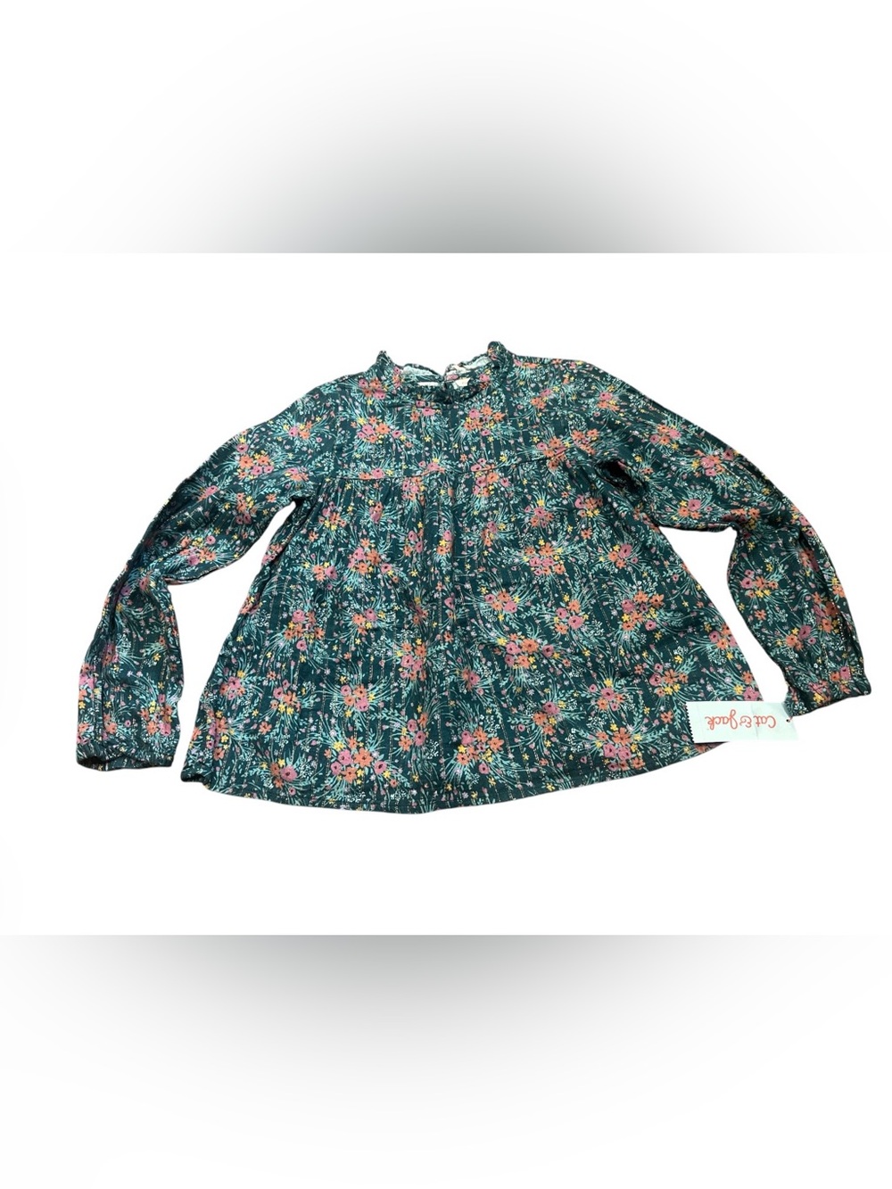 Cat & Jack Teal Floral Long-Sleeve Blouse size Medium 7/8 NWT